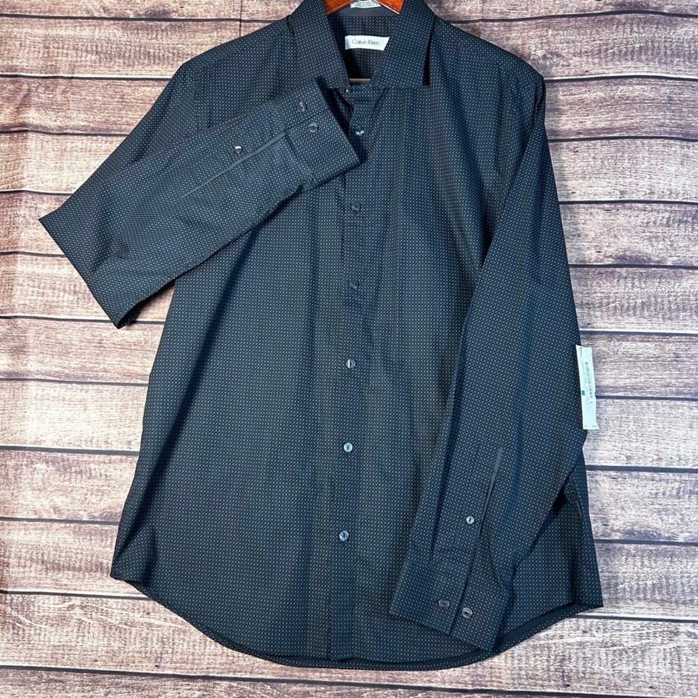 Calvin Klein Mens Black White Micro Geometric Button Down Shirt L NWT
